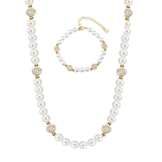Smiley Luxe Pearl Bracelet and Necklace Set