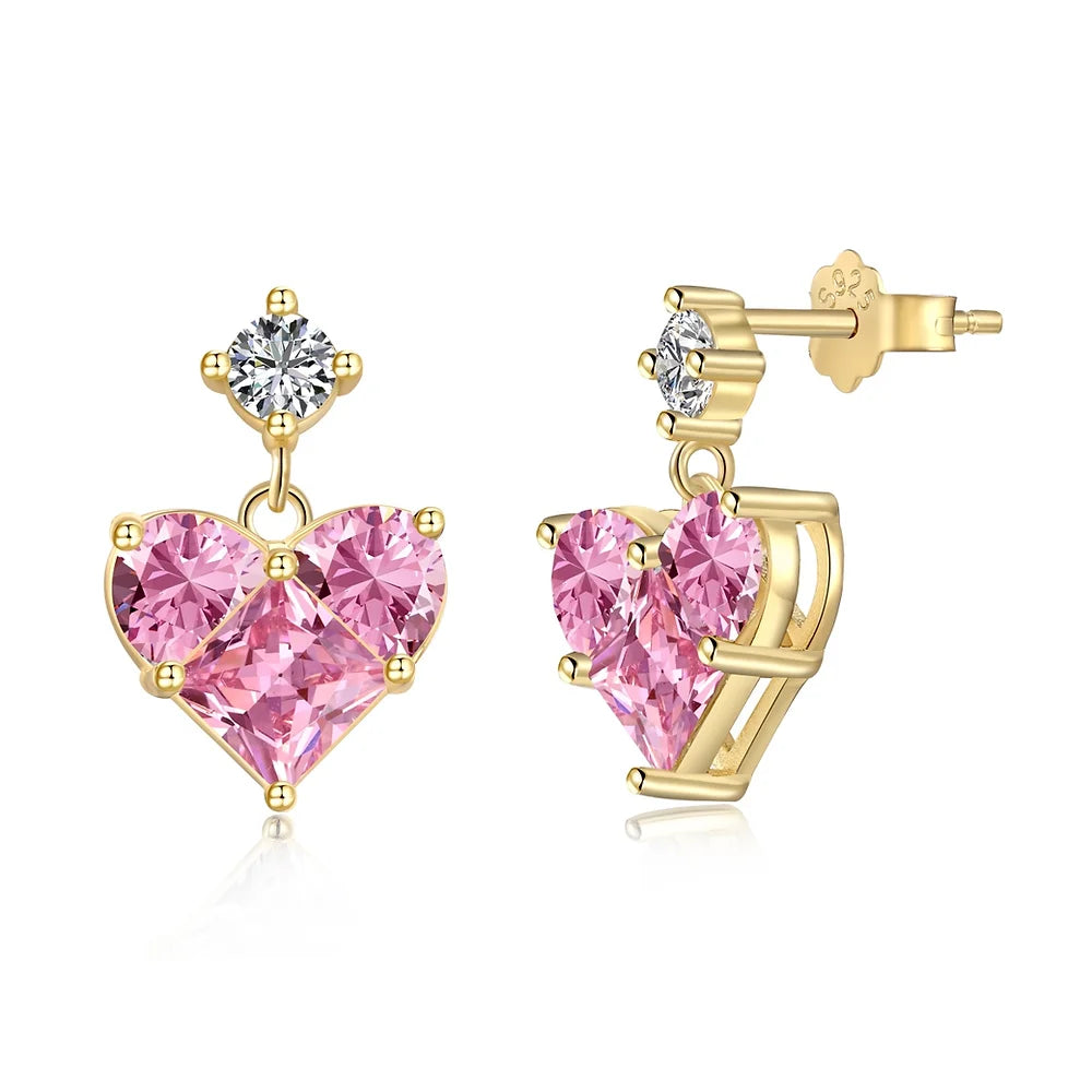 Silver Pink Heart Gem Earrings