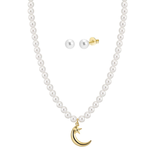 Luna Pearl Neckalce with Simple Pearl Earings