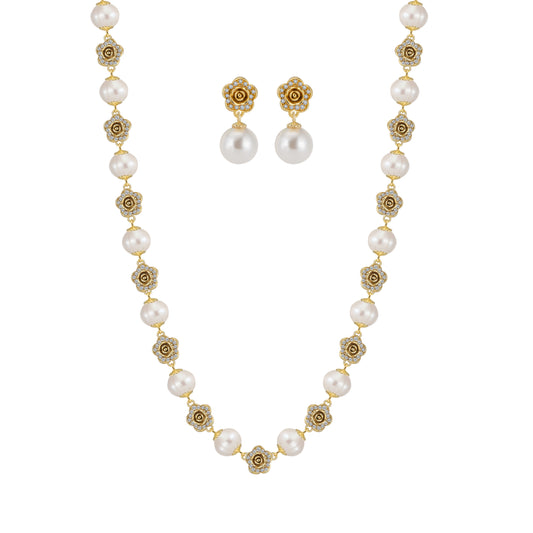 Rosette Blossom Pearl Necklace with Lustre Pearl Earrings