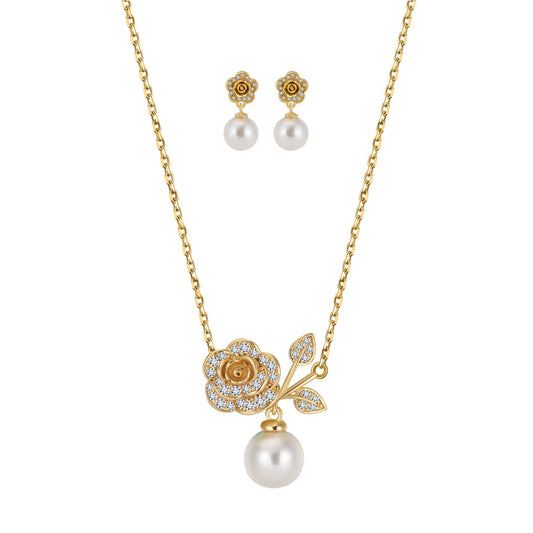 Bloom Neckalce with Lustre Earring Pearl Set