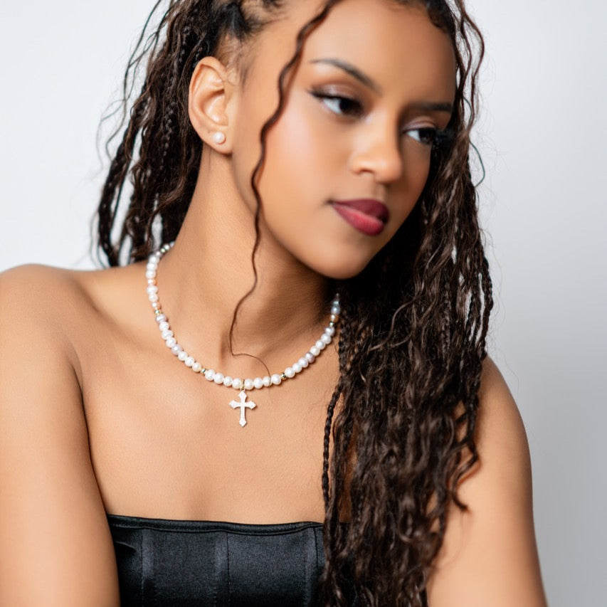 Divine Pearl Cross Necklace