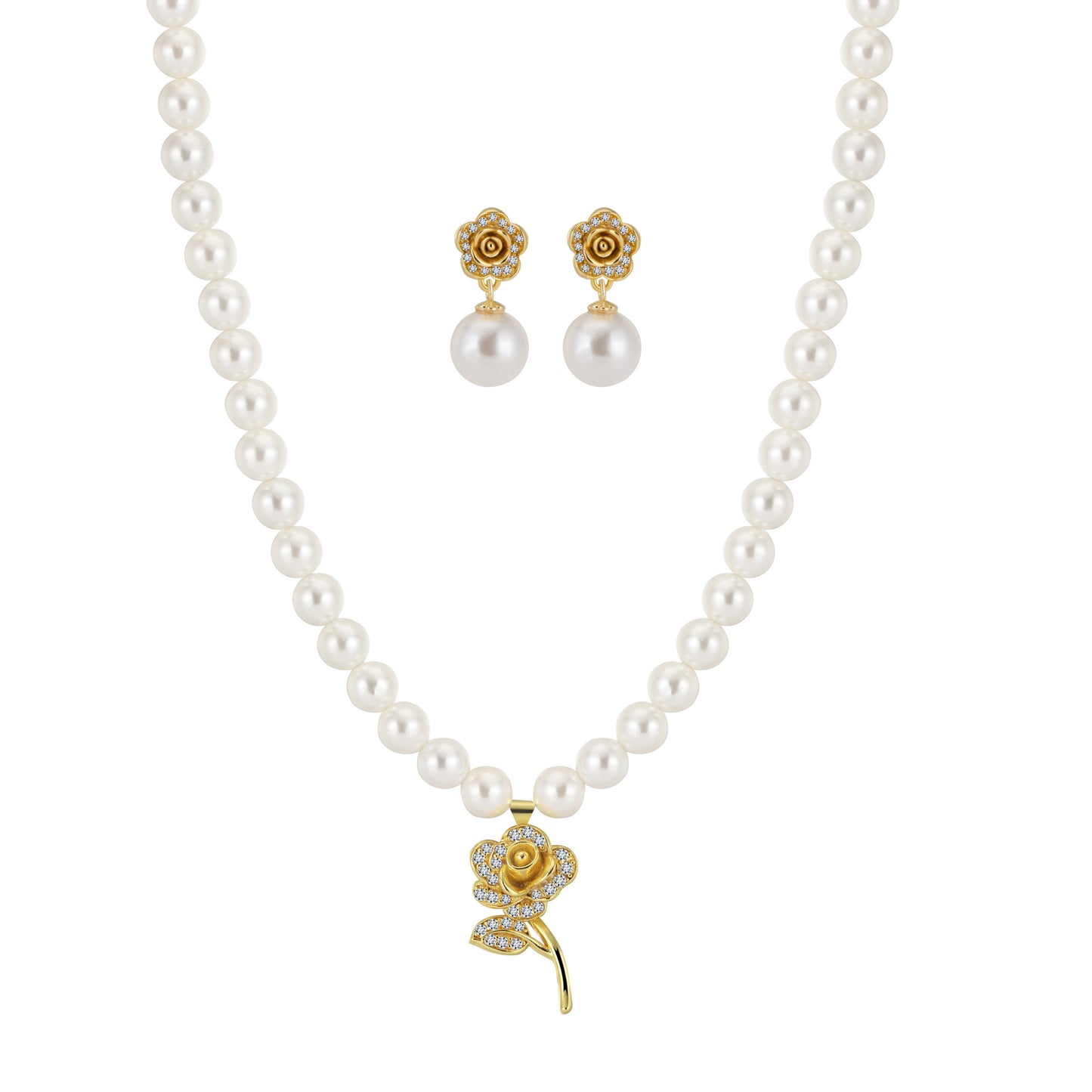 Eternal Rose Necklace with Lustre Earring Pearl set