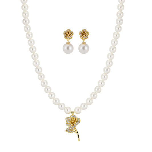 Eternal Rose Necklace with Lustre Earring Pearl set