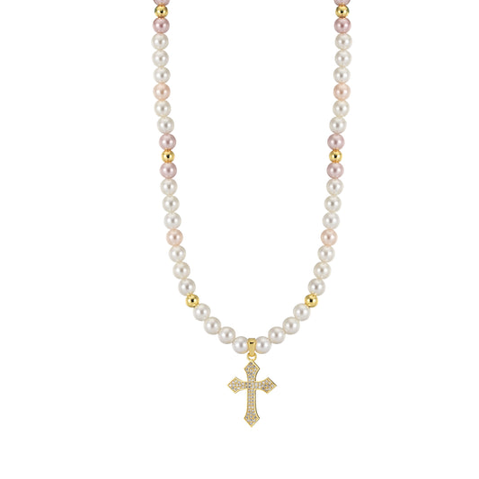 Divine Pearl Cross Necklace