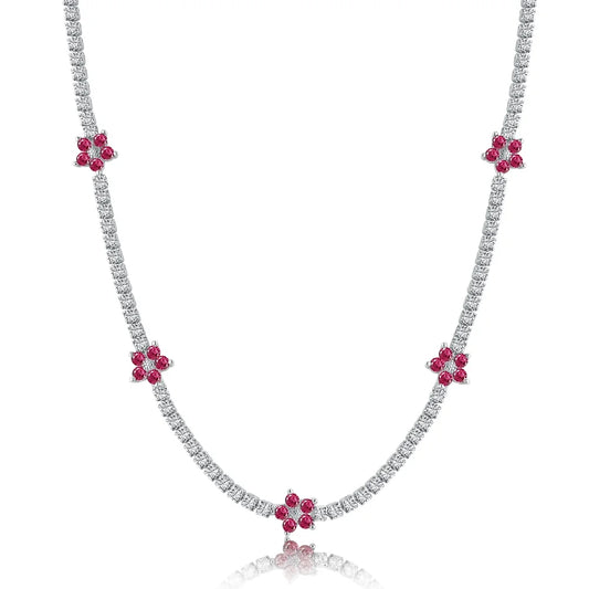 Small Pink Flowers Gems Necklace