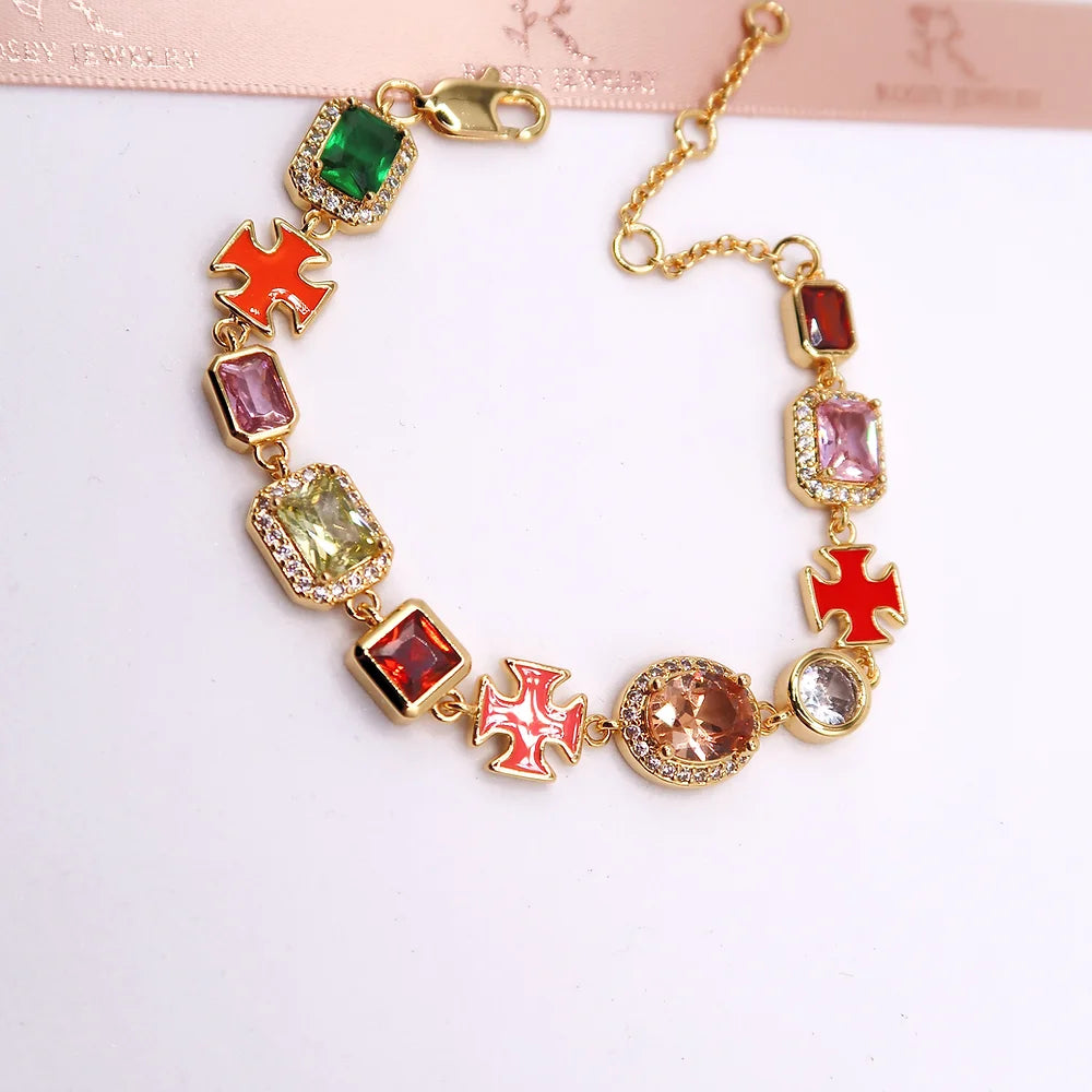 Multicolor Gemstone Crossed Bracelet