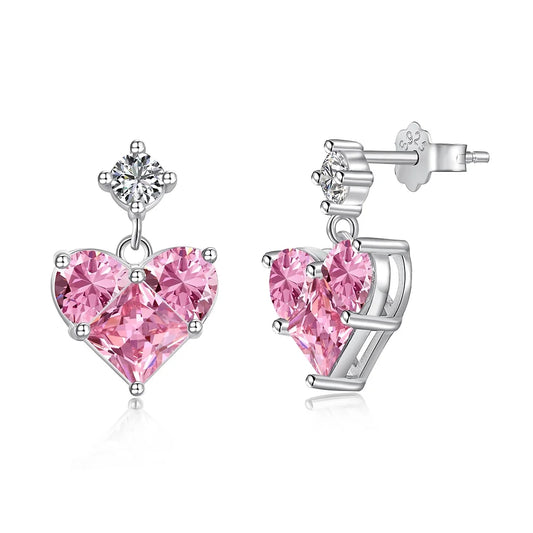 Silver Pink Heart Gem Earrings