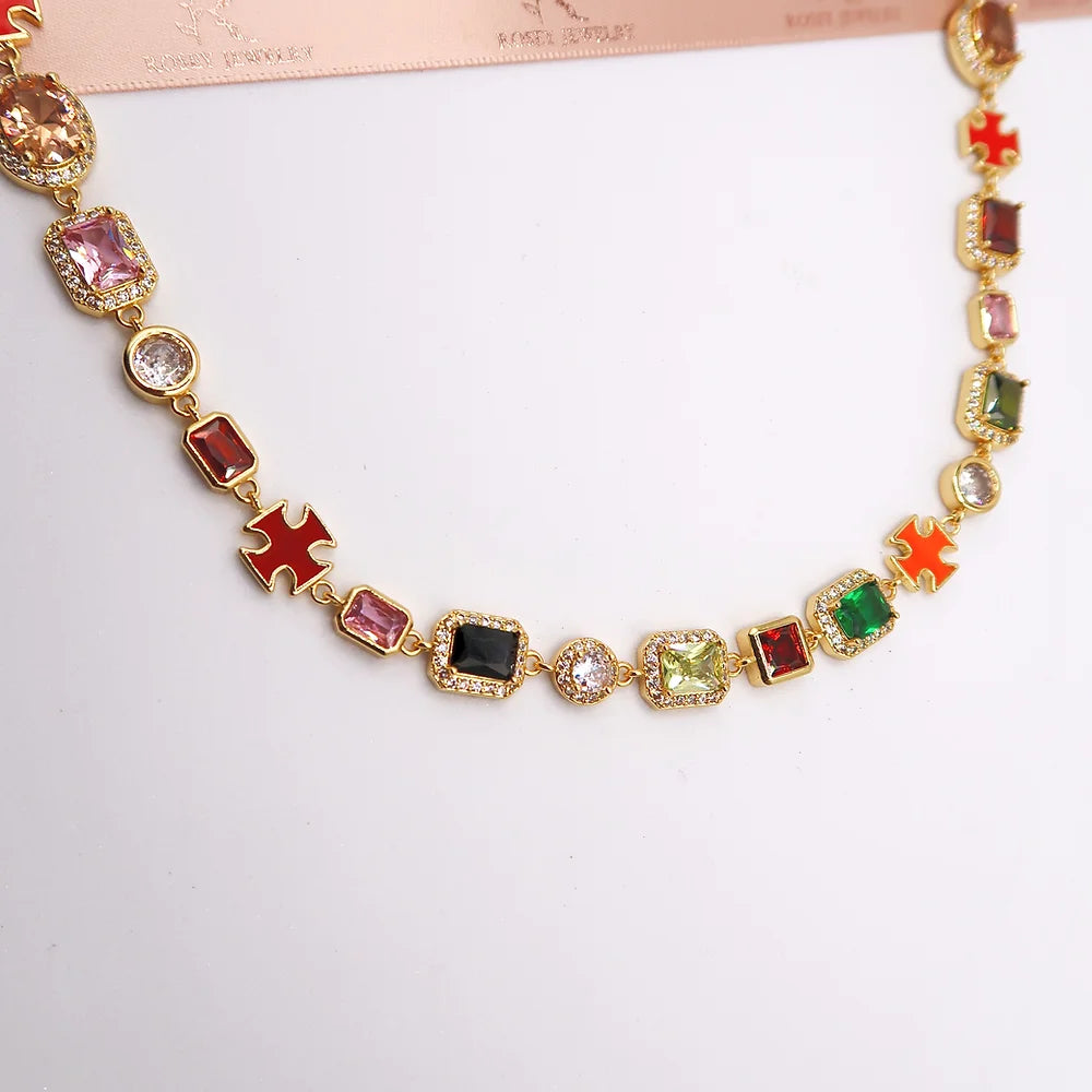 Multicolor Gemstone Crossed Necklace